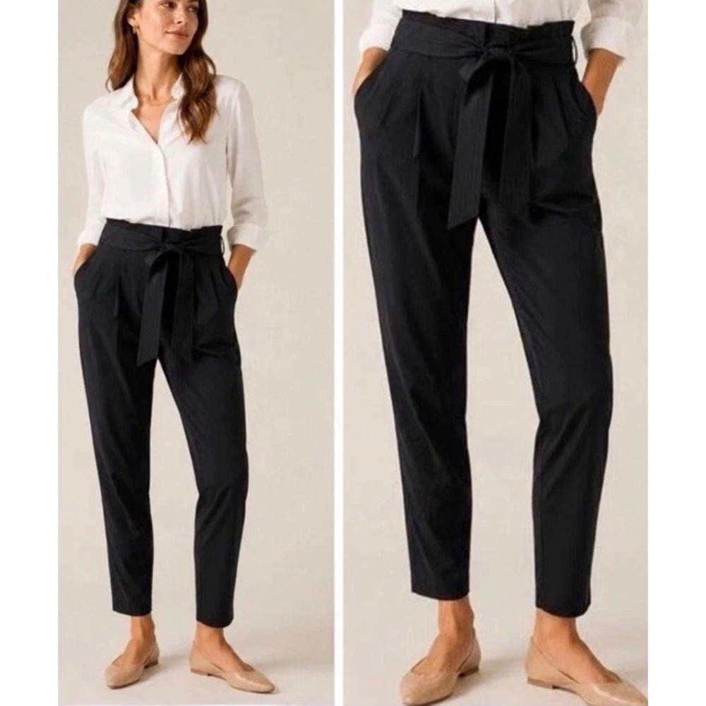 Athleta Skyline Pant II Black Paperbag Waist Tie Belt Tapered Leg Women's Sz 6